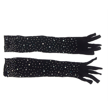 Guanti neri glitter con diamanti di lusso per serate eleganti